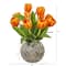 15" Orange Tulip Arrangement in Decorative Ceramic Vase